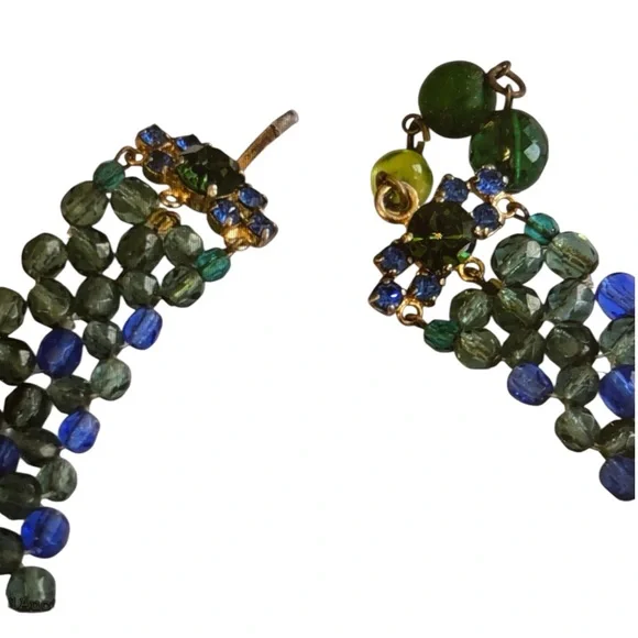 50s MCM CUSTOM WEST GERMANY BIB STYLE CLUSTER GLASS BEAD MULTICOLOR NECKLACE - Picture 3 of 4